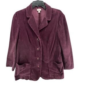 J Jill Blazer Jacket Womens M Purple Wide Wale Corduroy Velour Pockets Classic